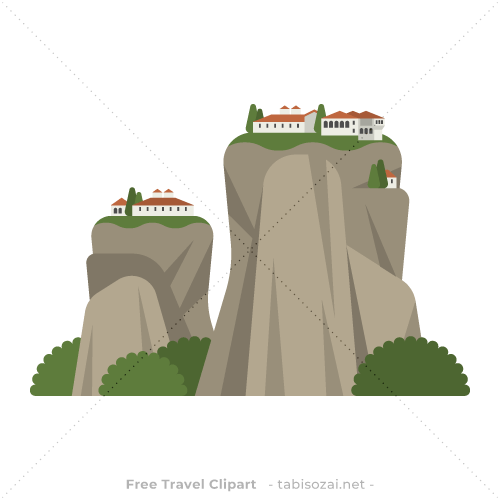 メテオラ(ギリシャ)のイラスト素材
