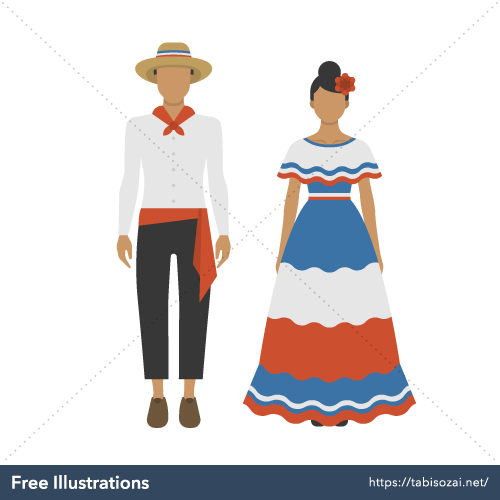 ドミニカ共和国の民族衣装の無料イラスト素材