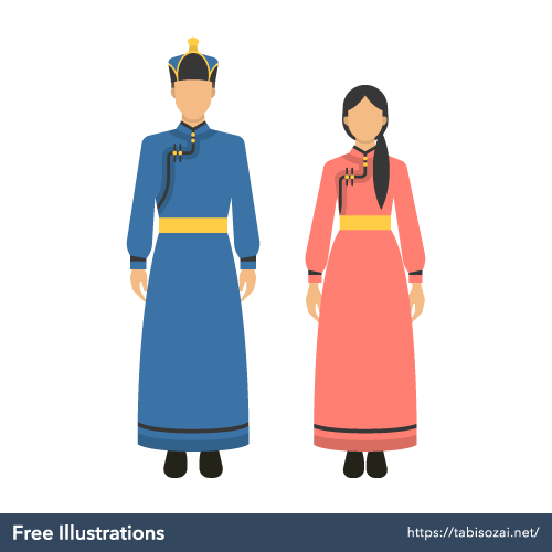 モンゴルの民族衣装の無料イラスト素材